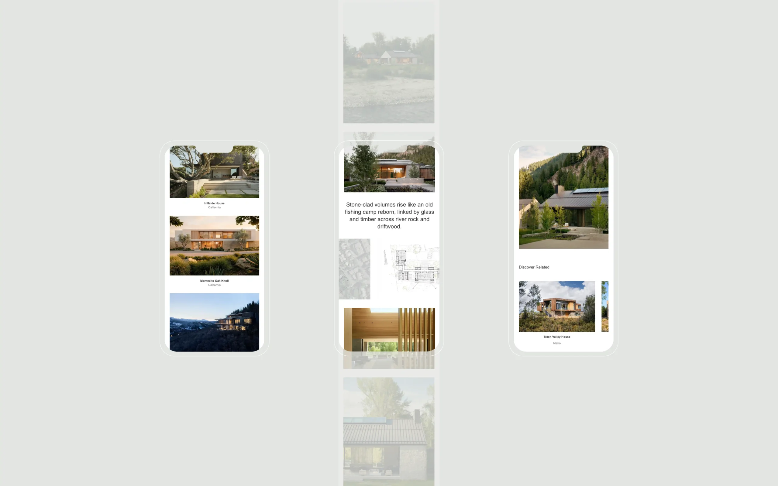 Iphone mockups of the new website for the LA architectural studio Ro | Rockett Design.